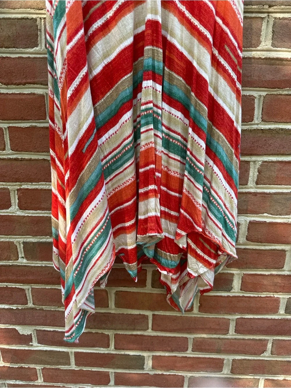 Ralph Lauren Red, Teal and White Asymmetrical Striped Handkerchief Dress - Picture 3 of 4